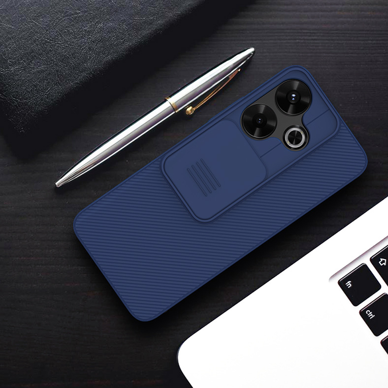 Etui z ochroną aparatu Nillkin CamShield Pro do Redmi Note 13 4G, Redmi Note 13R 5G, Xiaomi Pocophone M6 4G, granatowe